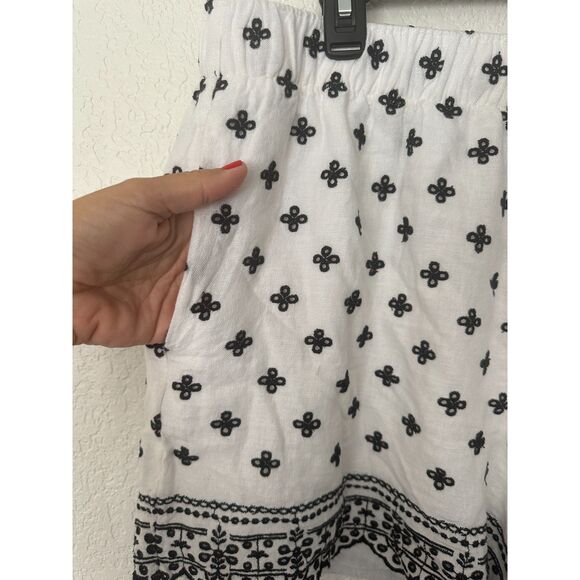 Abercrombie & Fitch Linen Blend Embroidered Pull On Short Black White Sz XL - Picture 3 of 7